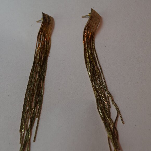 Long Gold Tone Chain Pierced Earrings Posts Jewelry Cocktail Evening Par… - Picture 6 of 9